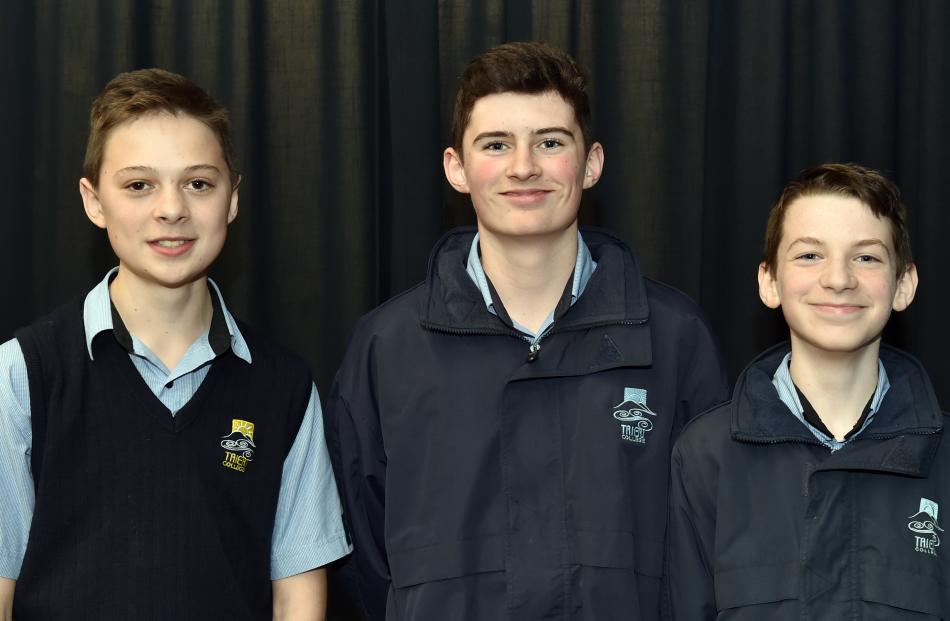 Taieri College pupils (from left) Jacob Smith, Cameron Stewart and Gibson Wheeler.
