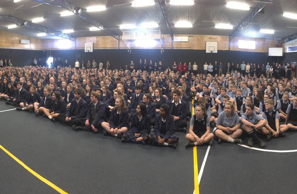 Jacinda Ardern speaks to pupils at Taieri College. Photo: Gerard O'Brien