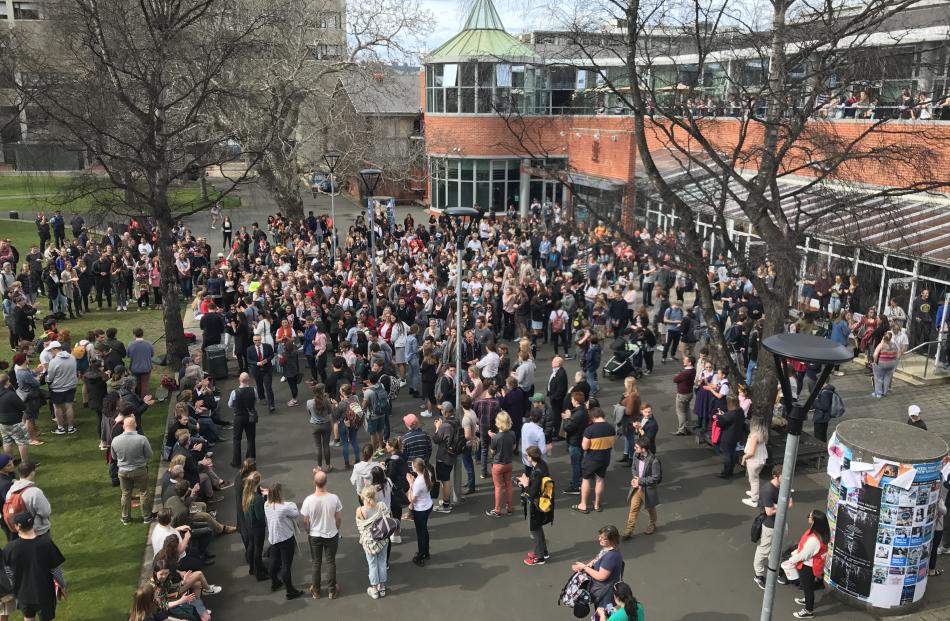 Crowds gather at the University of Otago. Photo: Margot Taylor