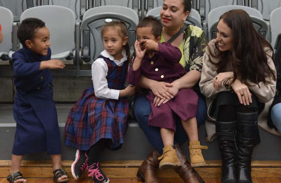 Tansel Oliveti (4) dances for Jacinda Ardern as (from left) Theresa Vakauta (5), Tua Vakauta (3)...