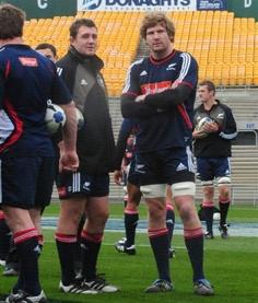 All Blacks Tony Woodcock and Adam Thomson during the last of their training and media obligations...
