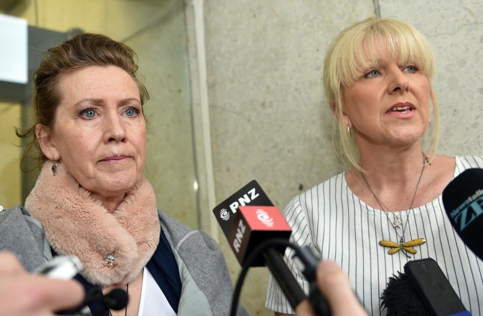 Murdered woman Sharon Comerford's sisters Jacqui Comerford (left) and Debi Ogle speak to media outside court. Photos: Staff Photographer