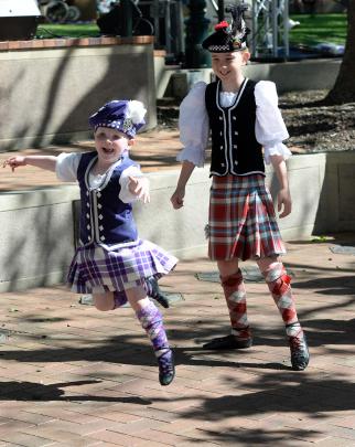 Eleanor Sammes (4) and Maddi McBride (10), both of Dunedin, practise their highland dancing...