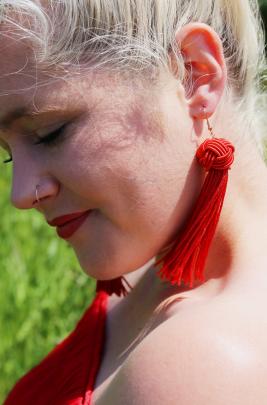 Earrings Lovisa $22.99, off-the-shoulder dress Witchery $149.90
