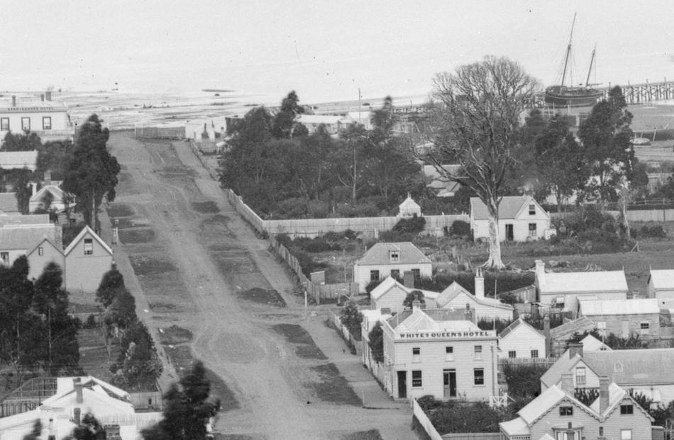 Looking east along Albany St c.1889. Where the trees meet the road on the right is the Silverwood...