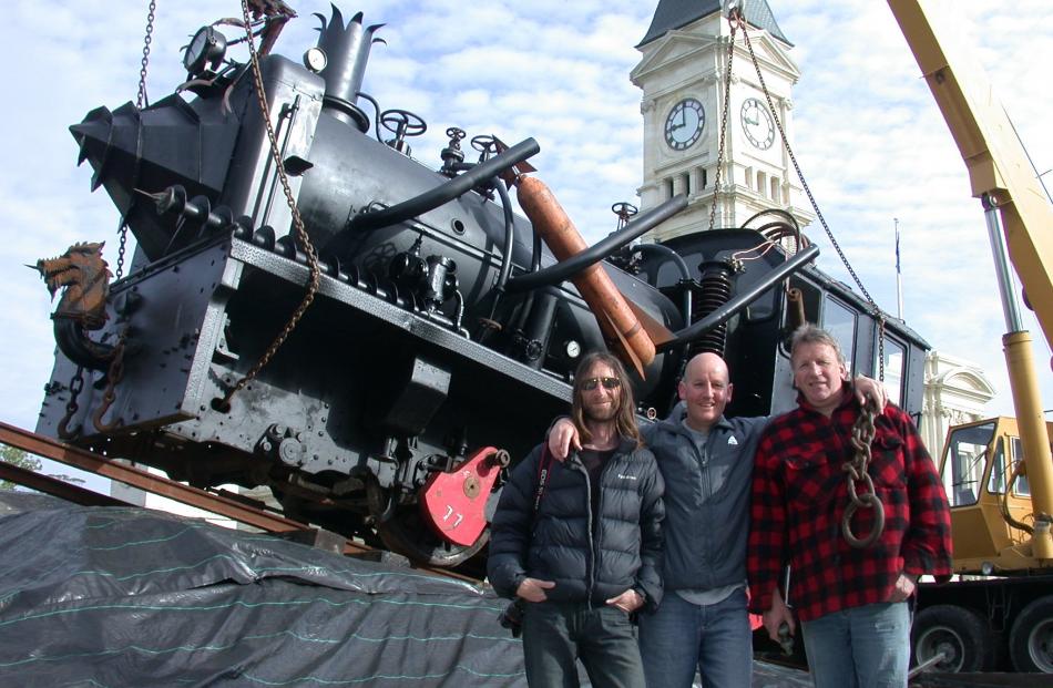 The Steampunk train creation was another brainchild of Don Paterson,  pictured at far right, with...