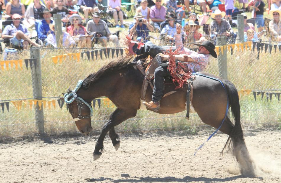 James Pinfold, of Ashburton, competes in the Will Gregory Memorial Open Bareback at the Omarama...