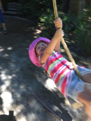 Sienna Trochon (3) loved the swing at the beautiful Chantecler Gardens just out of Queenstown on December 22.  Photo: Melissa Trochon