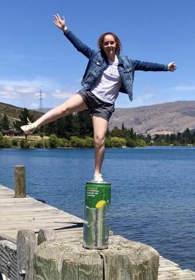 Lily Bennett (15), of Christchurch, has fun on the Lake Dunstan pier at Cromwell. Photo: Joy Bennett