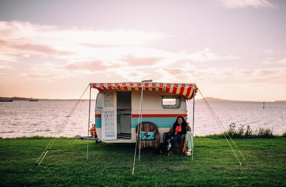 Having rescued her from her intended undignified final resting place - she was to be buried in a ditch on a Taranaki farm - Mieke completely rebuilt Claris the Retro Caravan from the bones up. Photos: Sam Stuchbury