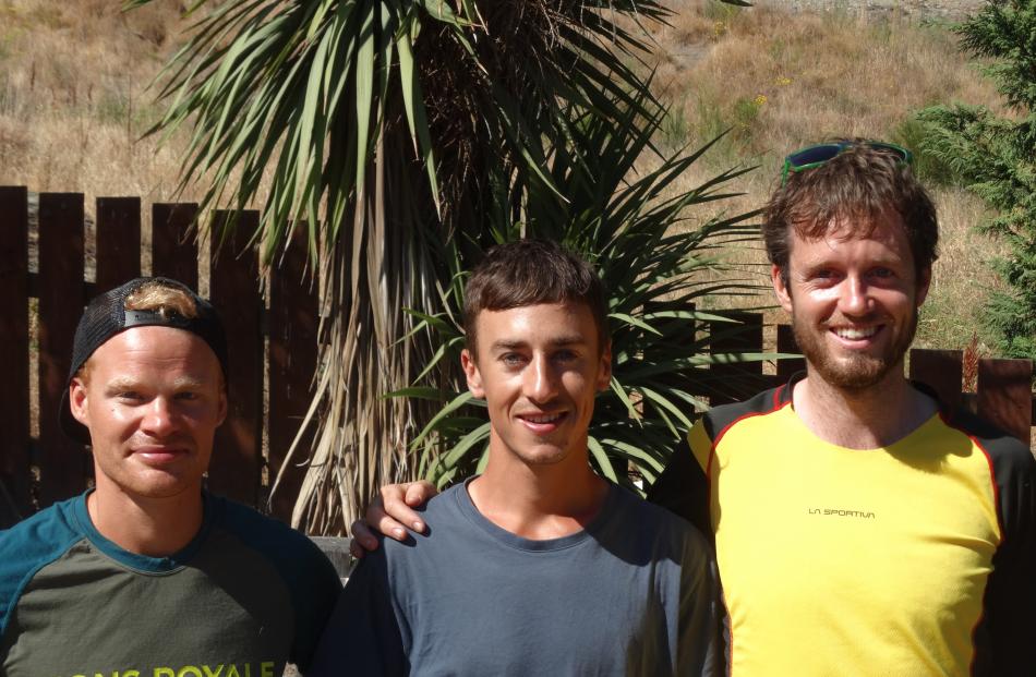 Ultra Easy podium winners Ian Evans of Wanaka (second), Blake Turner, of Sydney (first), and Tom Brazier, of Canberra (third).