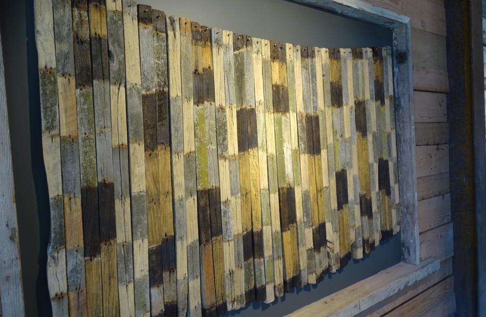 Paulus McKinnon’s installation, Korowai Kaiti, made from 38 salvaged  fence battens. 