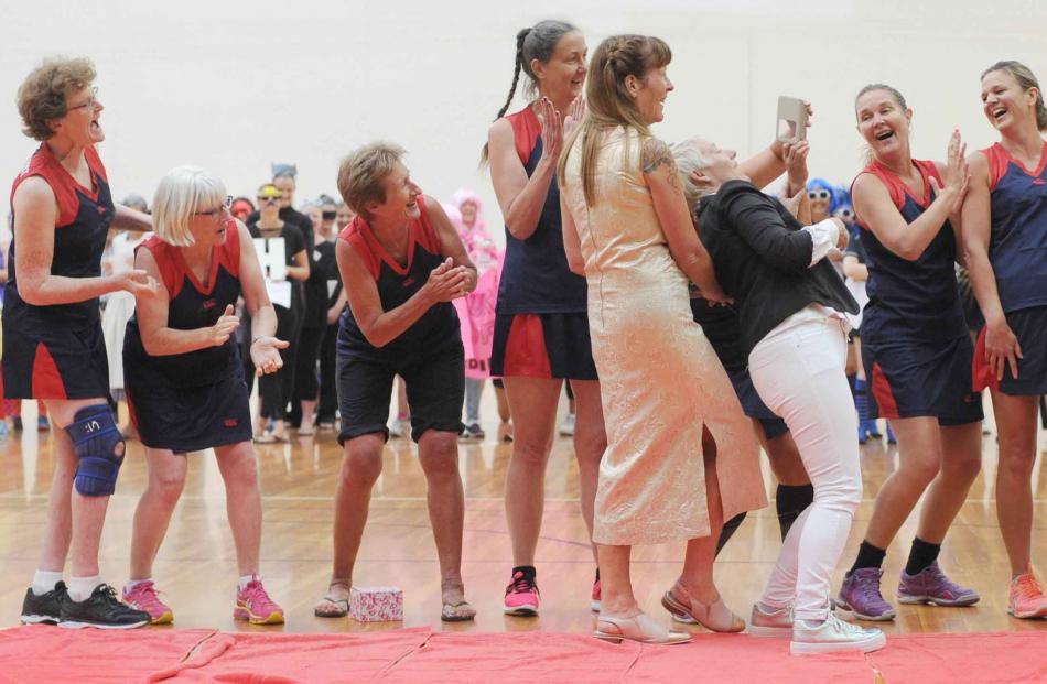 Athletes at the Edgar centre for the Netball march past ceremony on Saturday.