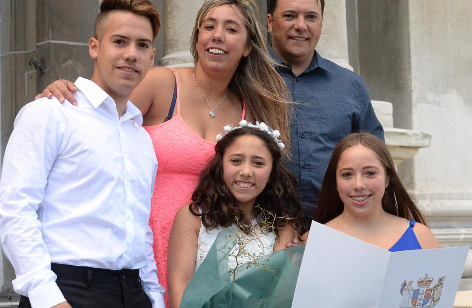 Attending a citizenship ceremony in Dunedin are (from left) Fernando Montado Rocha (19), Maria Rocha, Kaitlyn Montado Rocha (10), Fernando Montado Naglieri and Maria Montado Rocha (16). Photos: Linda Robertson.