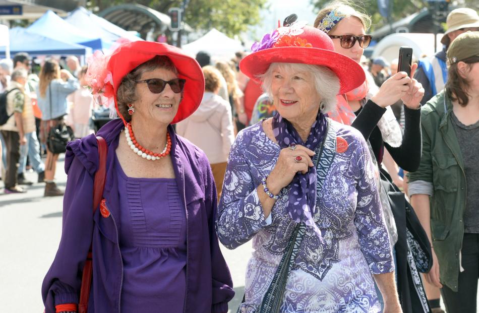 Bev Offen (left), of Karitane, and Kaye Winter, of Waikouaiti, make a colourful pair as they ...