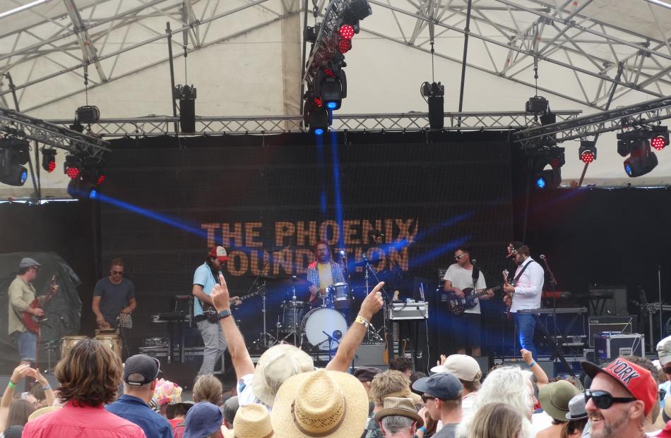 Members of The Phoenix Foundation entertain the crowd on Saturday. Photos: Sean Nugent