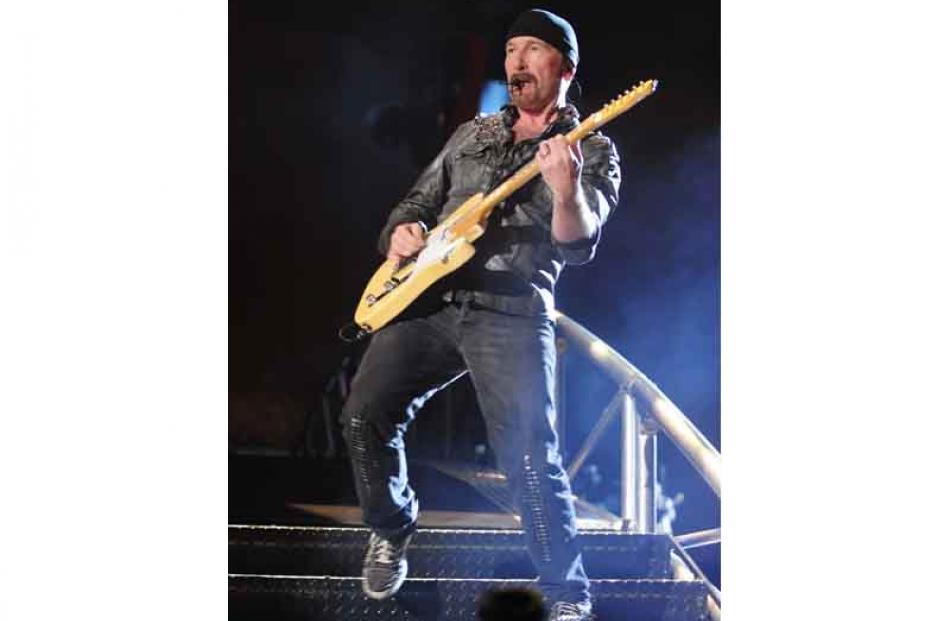 U2 work the crowd during the first Auckland show on their 360deg World Tour, on Thursday.