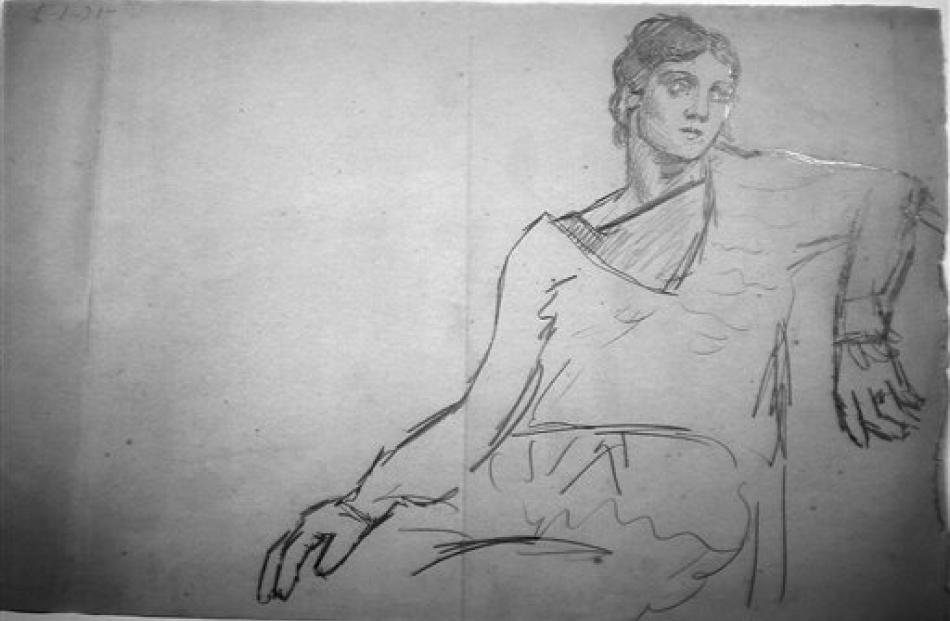 The drawing Olga Accoudee (Olga elbowed) by Picasso. (AP Photo/Succession Picasso)
