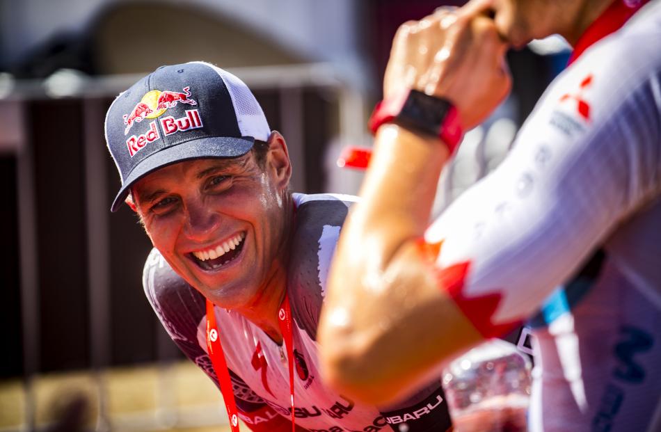 Runner-up and first New Zealander home Braden Currie smiles with relief after the finish.