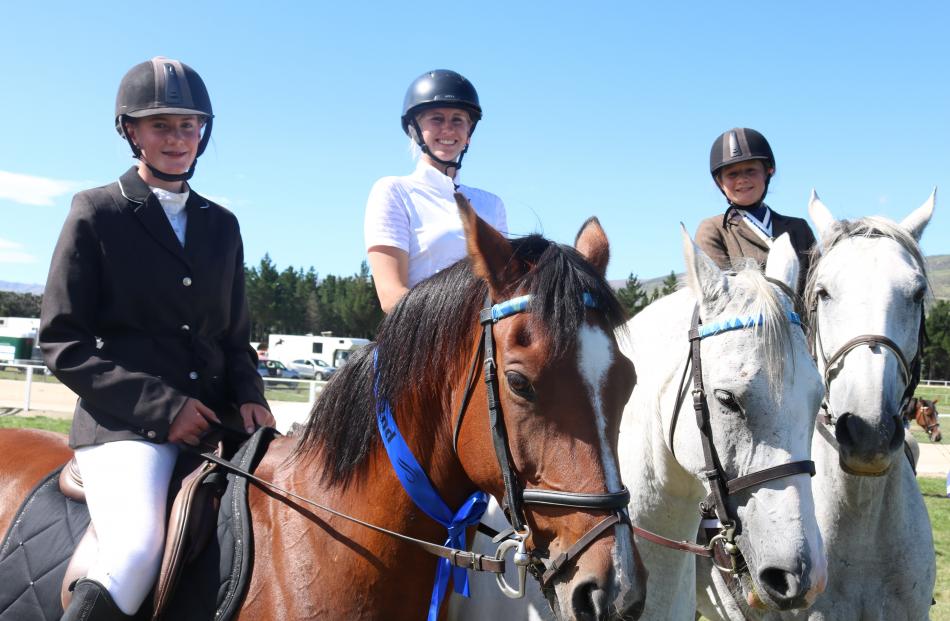 Riders (from left) Jessamy Wales (13), of Roxburgh, with pony Kuriheka Denlesh,  RomyWales (20),...