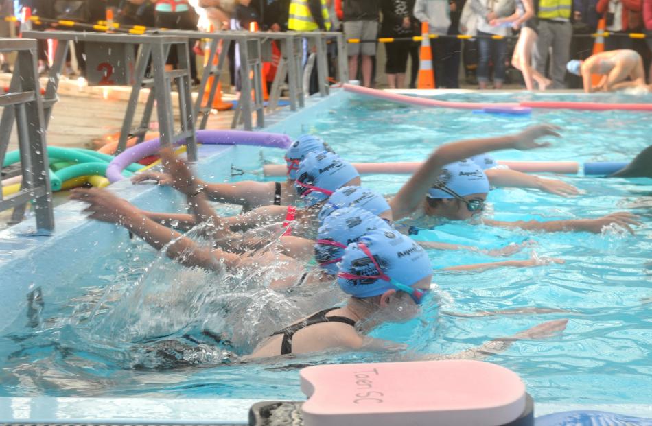 Swimmers take to the water inside the Mosgiel community pool.