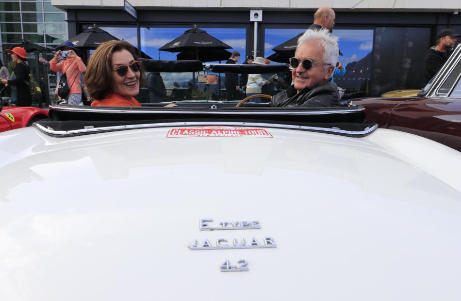 Rita and Kerry Mason in their 1966 Jaguar E-Type roadster at the Queenstown stop of The Classic...