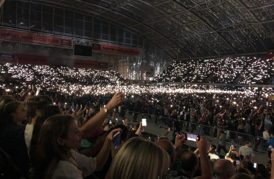 Ed Sheeran lights up Forsyth Barr Stadium. Photo: Debbie Porteous 