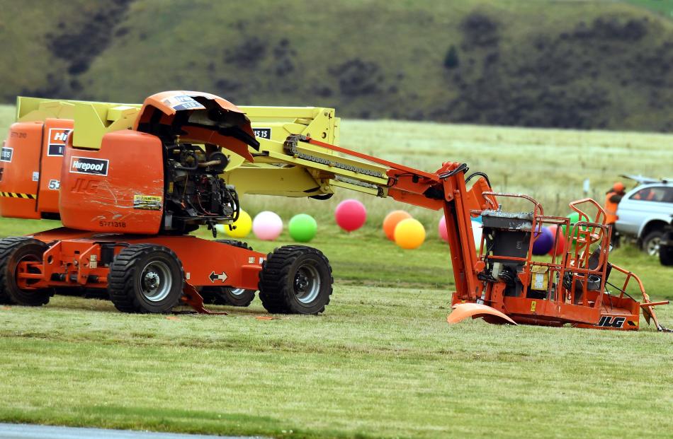 The plane collided with this cherry picker, used by a camera operator at the show. Photo: Stephen...