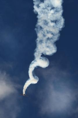 Jurgis Kairys spirals his Juka stunt plane earthwards.