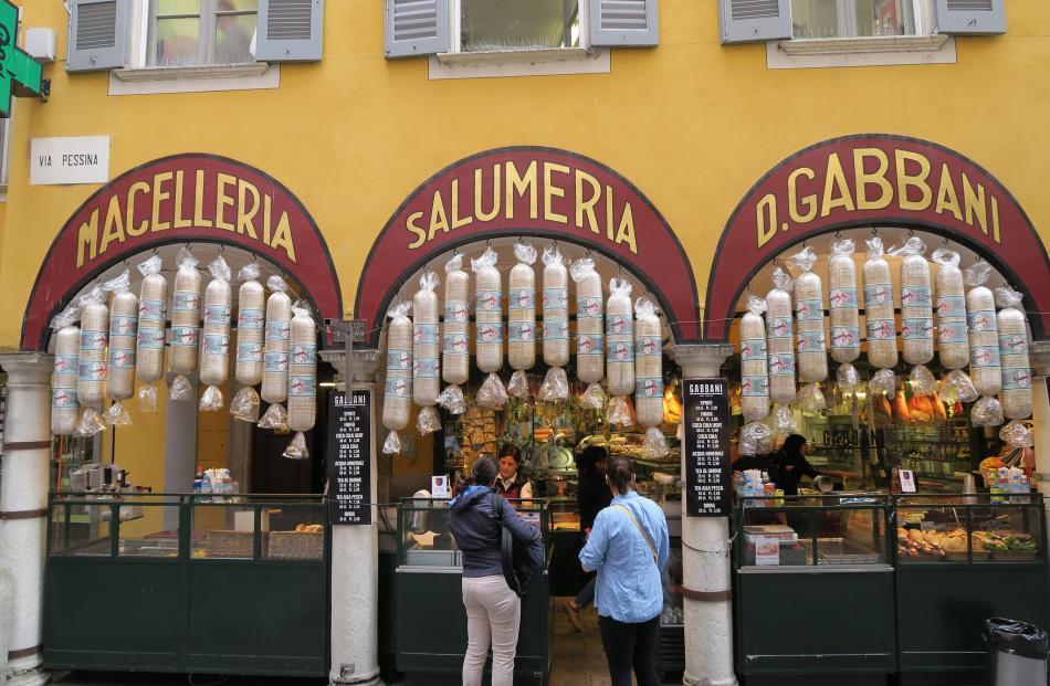 Around Piazza dello Riforma, the main square in Lugano, Switzerland, historic shops and markets...
