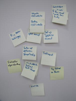 Examples of notes and diagrams that surround CSST software developer Sam Russell’s work station.