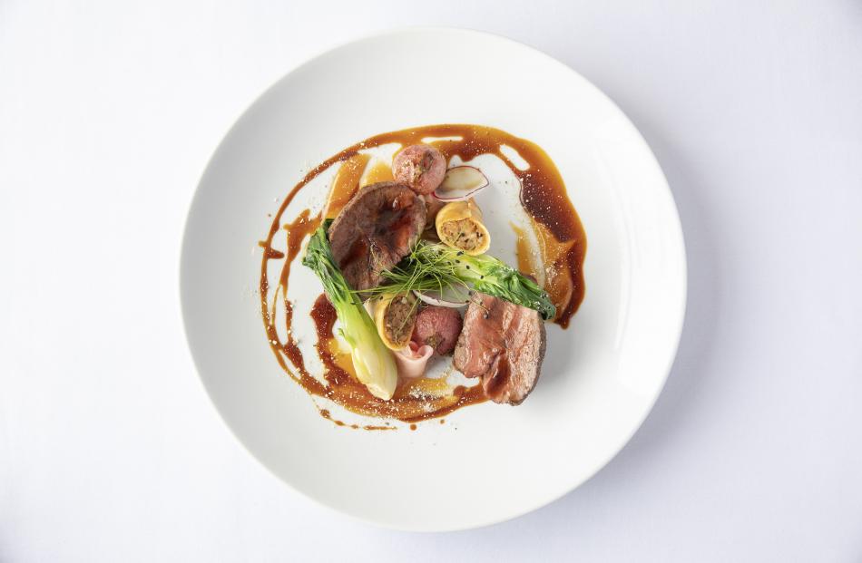 James Waite’s dish — roast lamb rump, lamb shoulder spring roll, bok choy, radish, ginger, miso caramel and shitake jus.