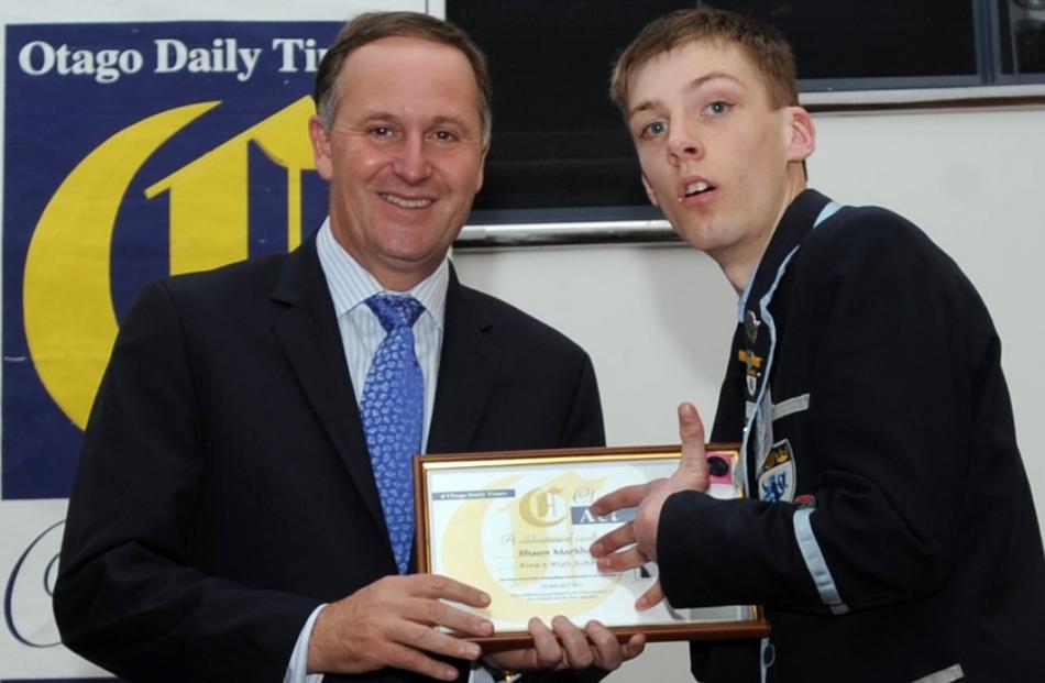 King’s High School dux Shaun Markham received his Otago Daily Times Class Act Award from Prime...