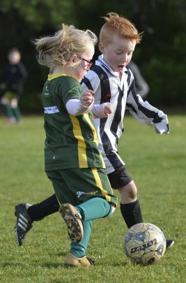 Northern Black player Max Collins (5) fights for the ball with Green Island Bears player Peighton...