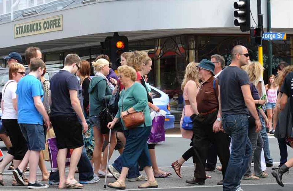 Crossing St Andrew St, Dunedin.