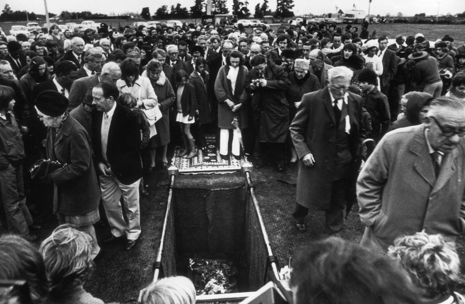 Crowds attend the burial of Norman Kirk in Waimate in September 1974. Crowds attend the burial of Norman Kirk in Waimate in September 1974. Photos: Otago Daily Times