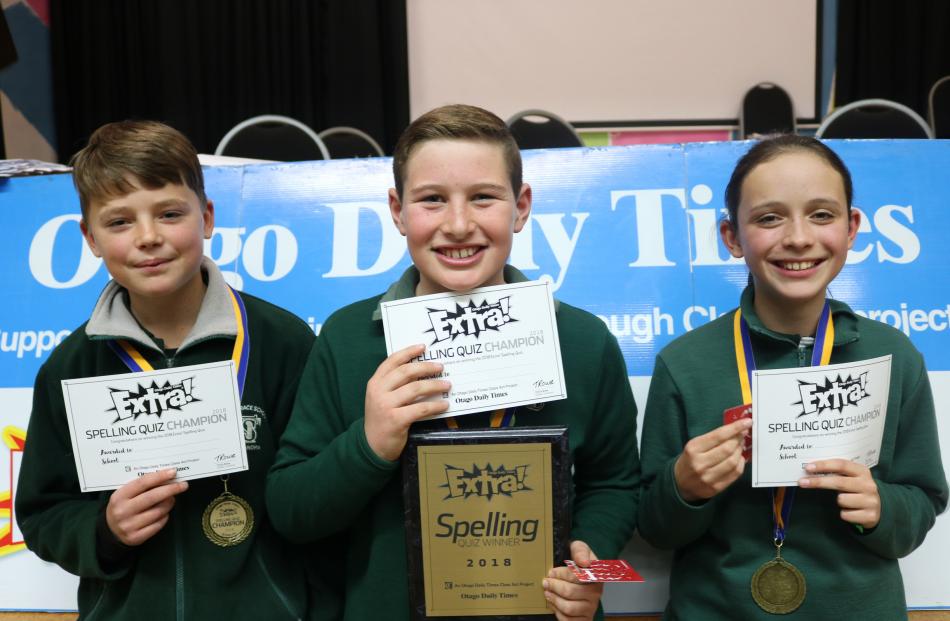 Otago Daily Times Extra! Central Otago years 7-8 winners from The Terrace School in Alexandra are (from left) Jacob Bromby (12), Riley Allan (11) and Rose Wearing (12).