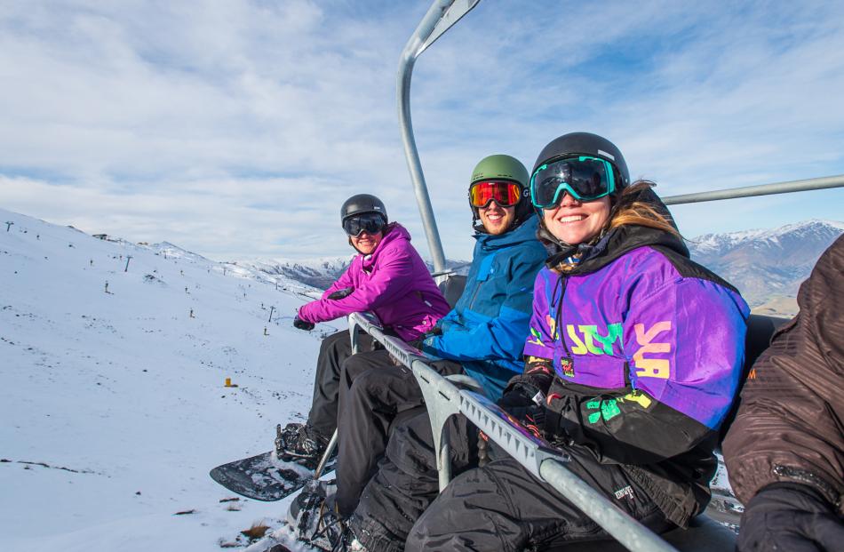 Pictured enjoying the first official day of the Coronet Peak season  are (from left) Sarah Preece...