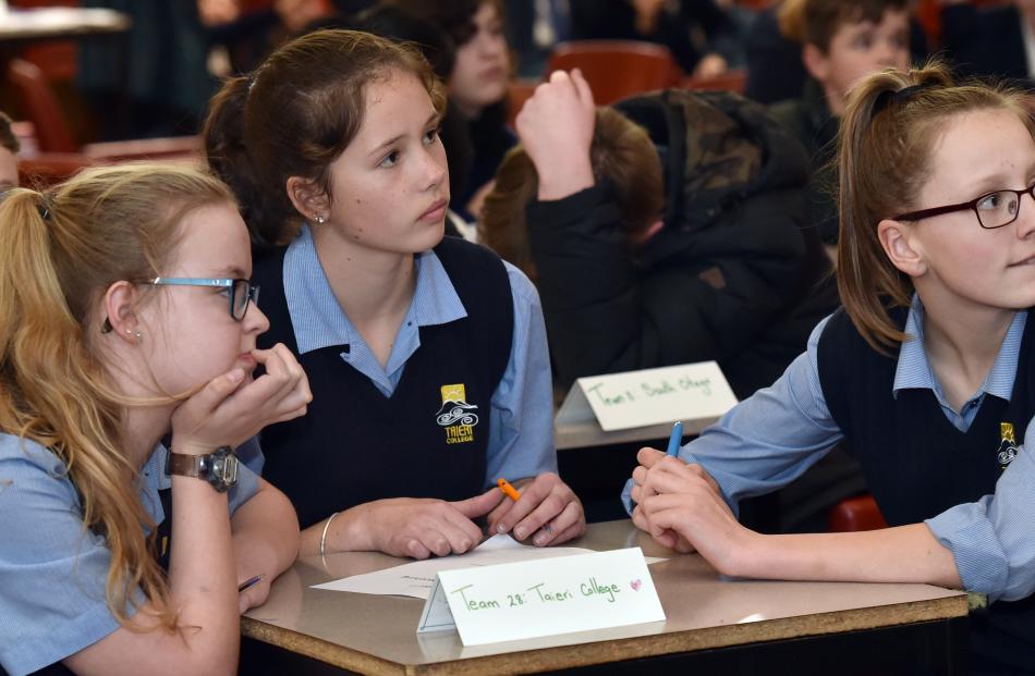 Taieri College pupils Bridget Struthers (13, left), Leah Dixon (13) and Maggie Hunt (13) are...