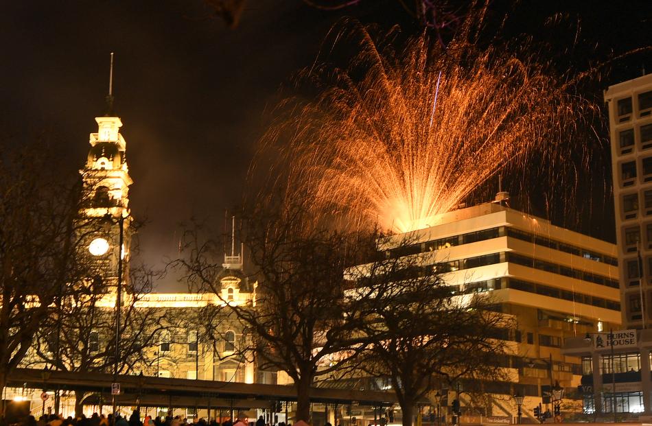 Fireworks light up the night to conclude the Dunedin midwinter carnival. Photo: Stephen Jaquiery