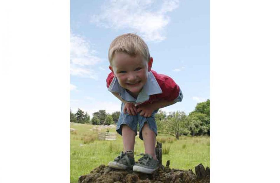 Loving life on the farm . . . George Begg (2) at Pukeawa last month [subs: December 2010]. Photo:...