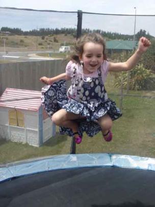 Ruby McLachlan (5) bouncing on trampoline xmas day. Photo: Debbie McLachlan
