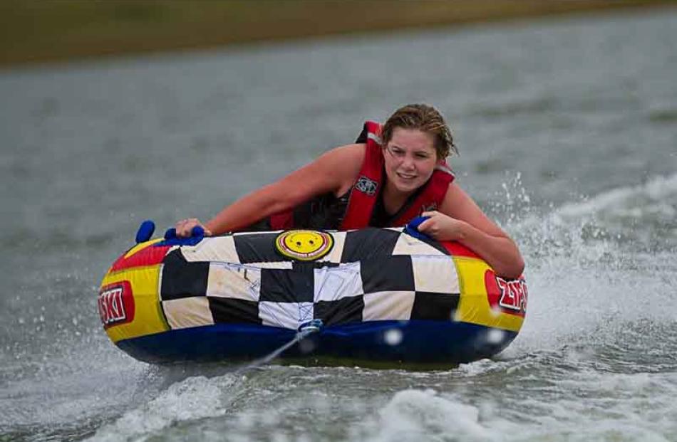 Takes the biscuit . . . Erica Kewish at Falls Dam, near St Bathans, on January 5. Photo: Steve...