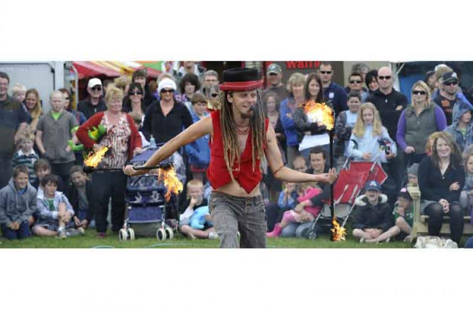 Rob Bloor, FireNix showman, wows the crowd at the Otago Taieri A&P Show.
