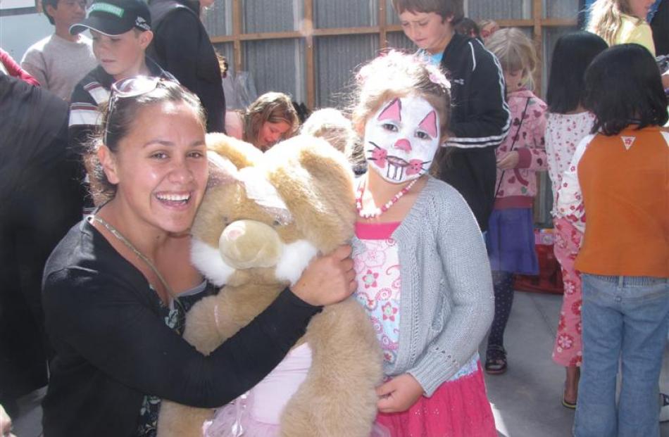 Maria and Baylee (4) Rapata, of Queenstown, with Leanna the teddyrabbit.