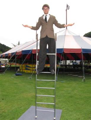 Juggler and ladder balancer Luke Forrester (19) has come all the way from Motueka. Photos by...