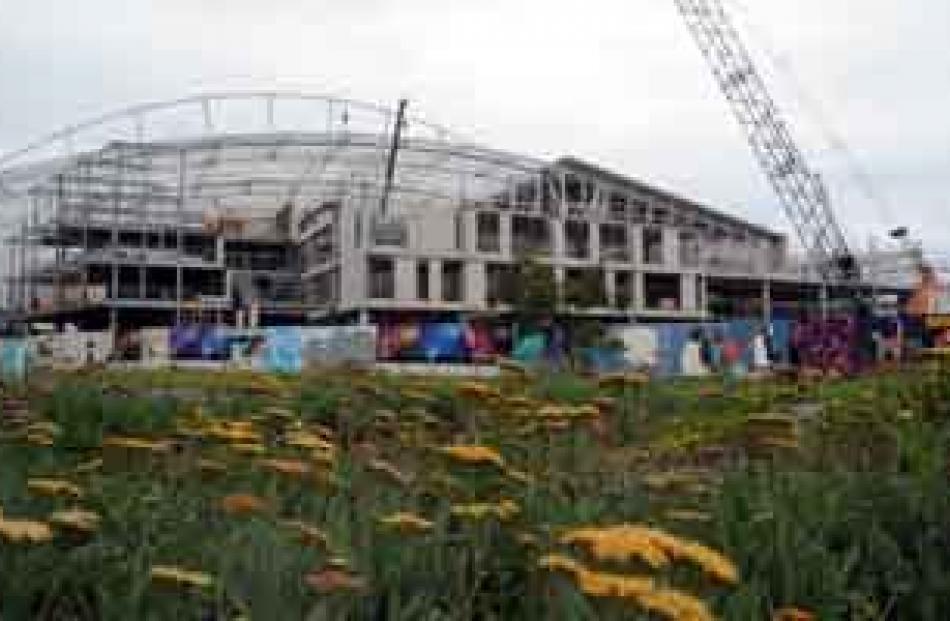 Work is under way on the University of Otago's Oamaru stone-clad building, on the Logan Park side...