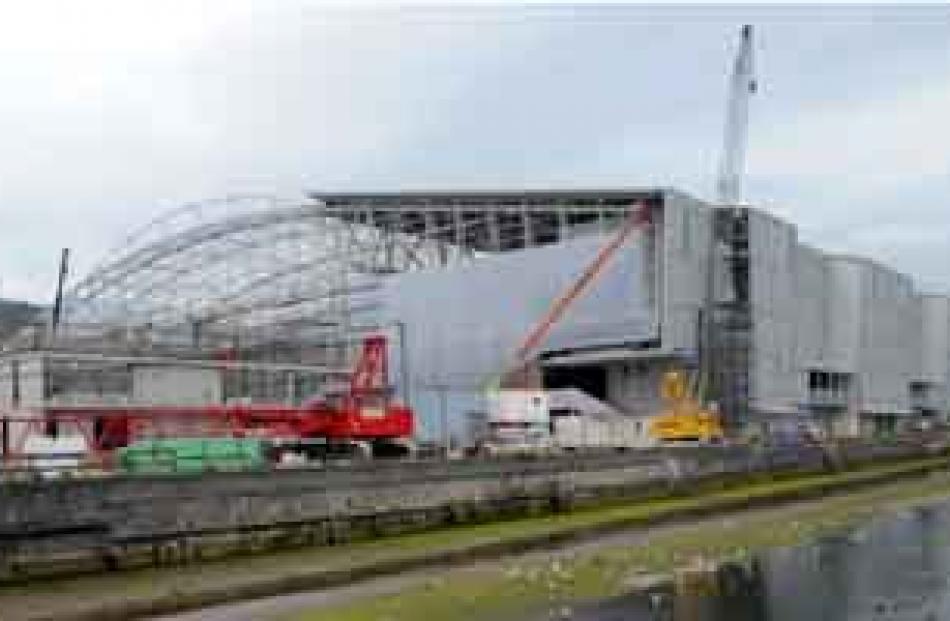 The stadium and university building, pictured from the Leith.