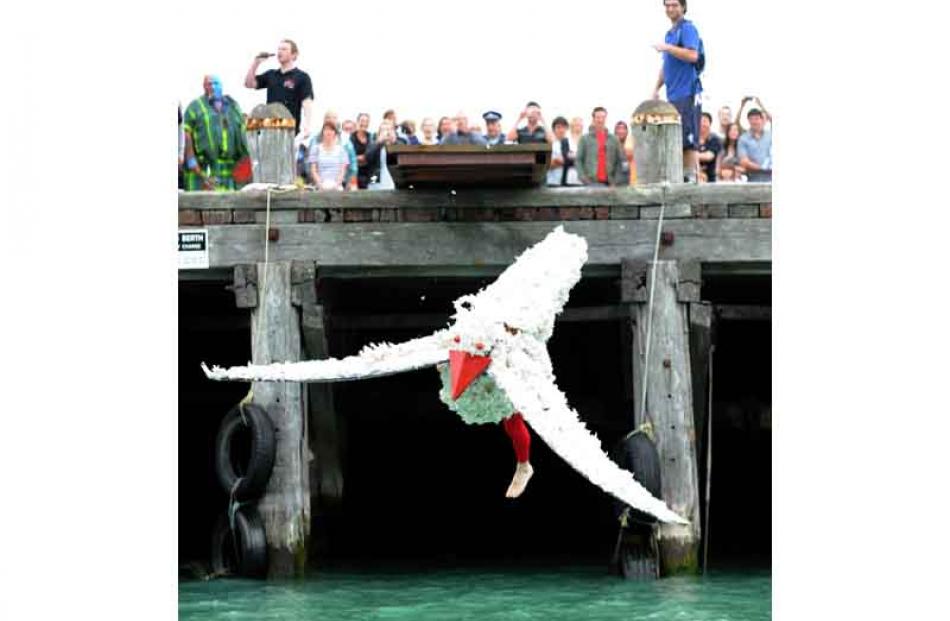 Sam Brocas, as Seagull Sam, on his way to winning the biggest splash category.
