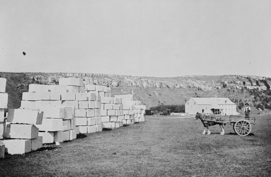 Oamaru stone blocks from Teschemaker’s quarry, at Clarks Mill, Maheno.